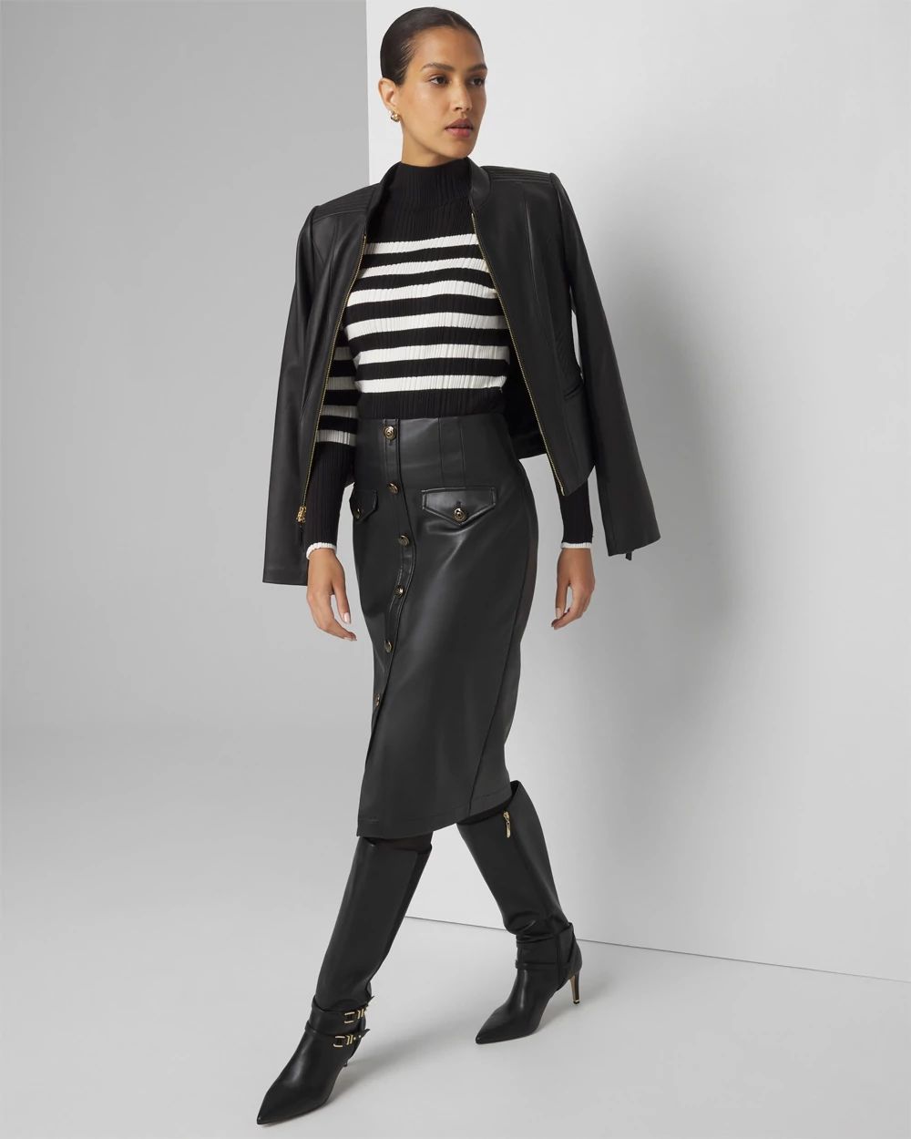 Faux leather skirt and jacket shop